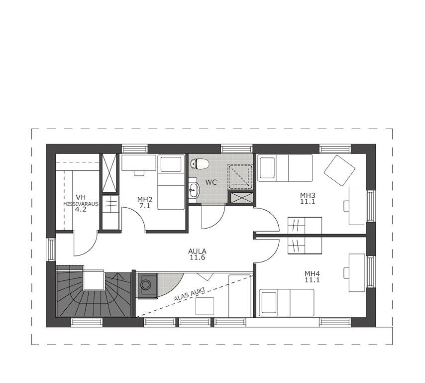 Alakerta KAARI 168 5 H + K Huoneistoala: 136 m 2 Kerrosala: 168 m2 + varasto 13 m2 Neljä