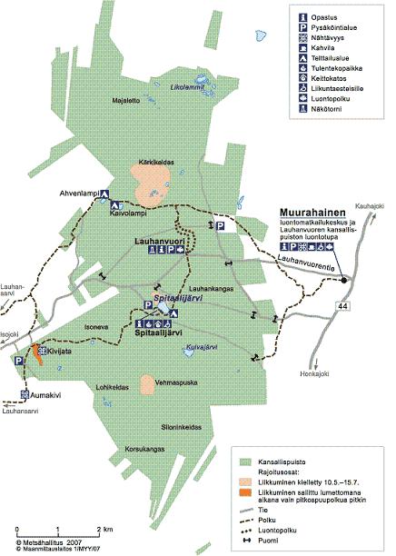 Kuva 2. Lauhanvuoren kansallispuiston kartta.