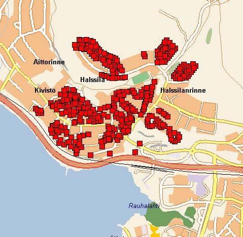 kpl Jyväskylä postinumeroalue 40420 Yhden asunnon taloja 801 kpl, kahden asunnon