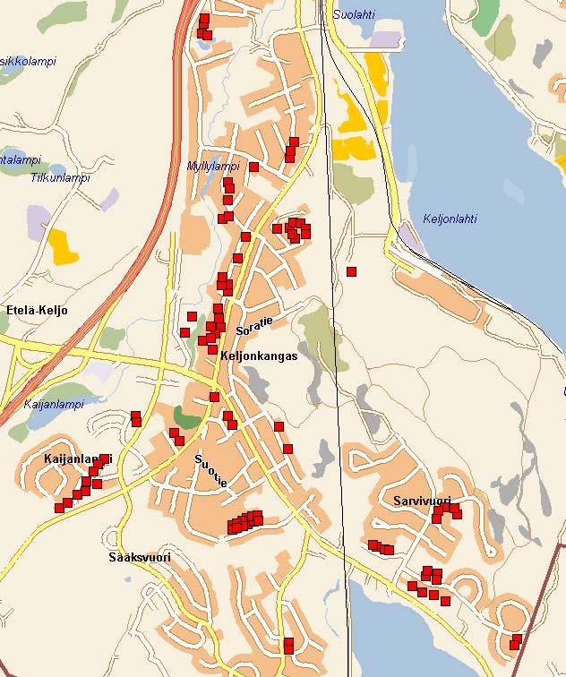 Postinumeroalue 40530 Rivitaloja 90 kpl, ketjutaloja 6