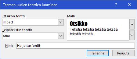 RATKAISUT SIVU 4 / 15 Harjoitus 3.2: Löydät fonttiteeman samasta paikasta kun väriteeman harjoituksessa 3.1. Avaa Fontit-valikko (Fonts) ja valitse sieltä Mukauta fontit (Customize Fonts).