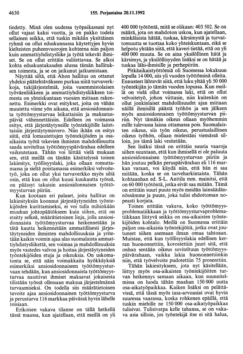 4630 155. Perjantaina 20.11.1992 tiedetty.