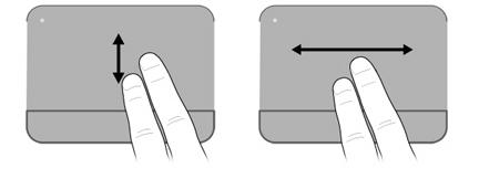 kosketusalustalle ja liikuttamalla niitä kosketusalustalla ylöspäin, alaspäin, vasemmalle tai oikealle suuntautuvalla liikkeellä. HUOMAUTUS: Vieritysnopeutta hallitaan sormen nopeudella.