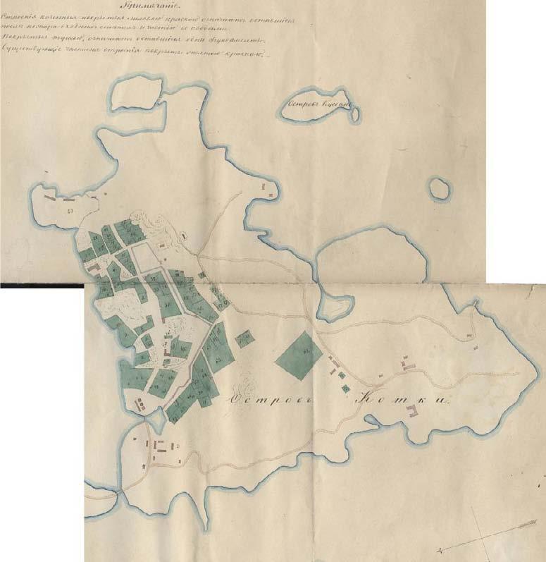1859 Otsikko: Kotkansaaren sekä läheisten saarien asemakaavakartta, yksityishenkilöiden omistamat maat ja kohteet merkittyinä. Tekijä: - Päiväys: 6.10.