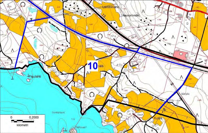 Kuva 11. Alueen 10 sijainti ja rajat. Alue 11 Alue sijaitsee Summasen luoteisrannalla Uuraistentien molemmin puolin.