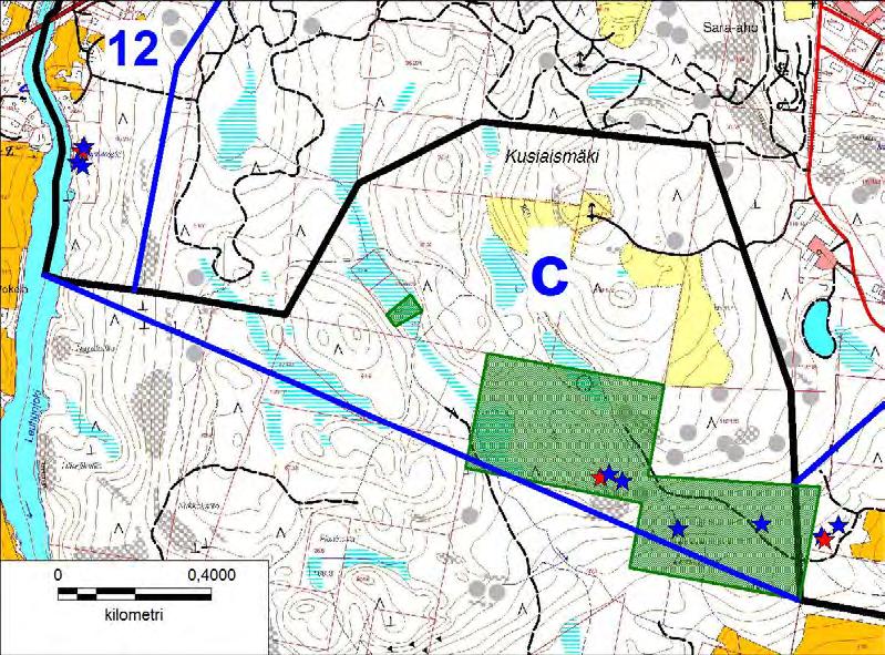 Kuva 17. Mahdollisen laajennusalueen c sijainti ja rajat. 3.2 ARVOKKAAT LUONTOKOHTEET Saarijärven keskustan yleiskaava-alueella todettiin seuraavat seitsemän arvokasta luontokohdetta.