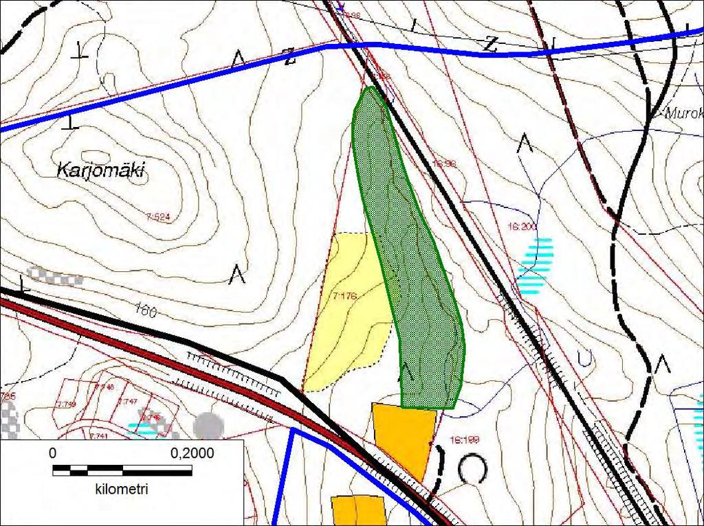 Kuva 24. Salkopuron sijainti ja rajaus (vihreä rasteri). 7. Pieni-Lumperoisen rantalehto (kuva 25) Lehtokuvio sijaitsee Luhanranta-nimisen tien ja Pieni-Lumperoisen välissä.