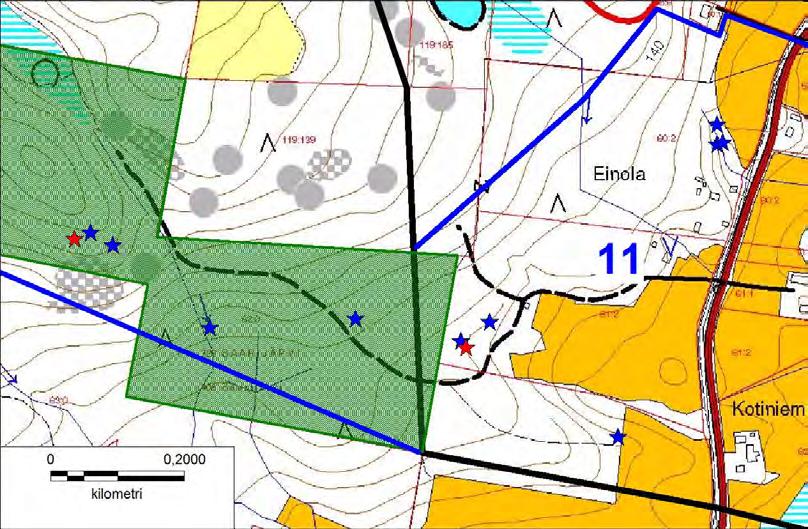 11. Liito-orava: Kusiaismäki (kuva 31) Kusiaismäen etelä- ja kaakkoispuolella havaittiin liito-oravan jätöksiä melko laajalla alueella.