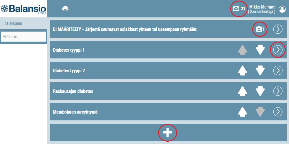 olet määrännyt kyseisiin ryhmiin. Ryhmä Ei määritelty sisältää kaikki uudet sekä muut asiakkaat, joita et vielä ole siirtänyt haluamaasi ryhmään. Ryhmättömien asiakkaiden lukumäärä näkyy oikealla.