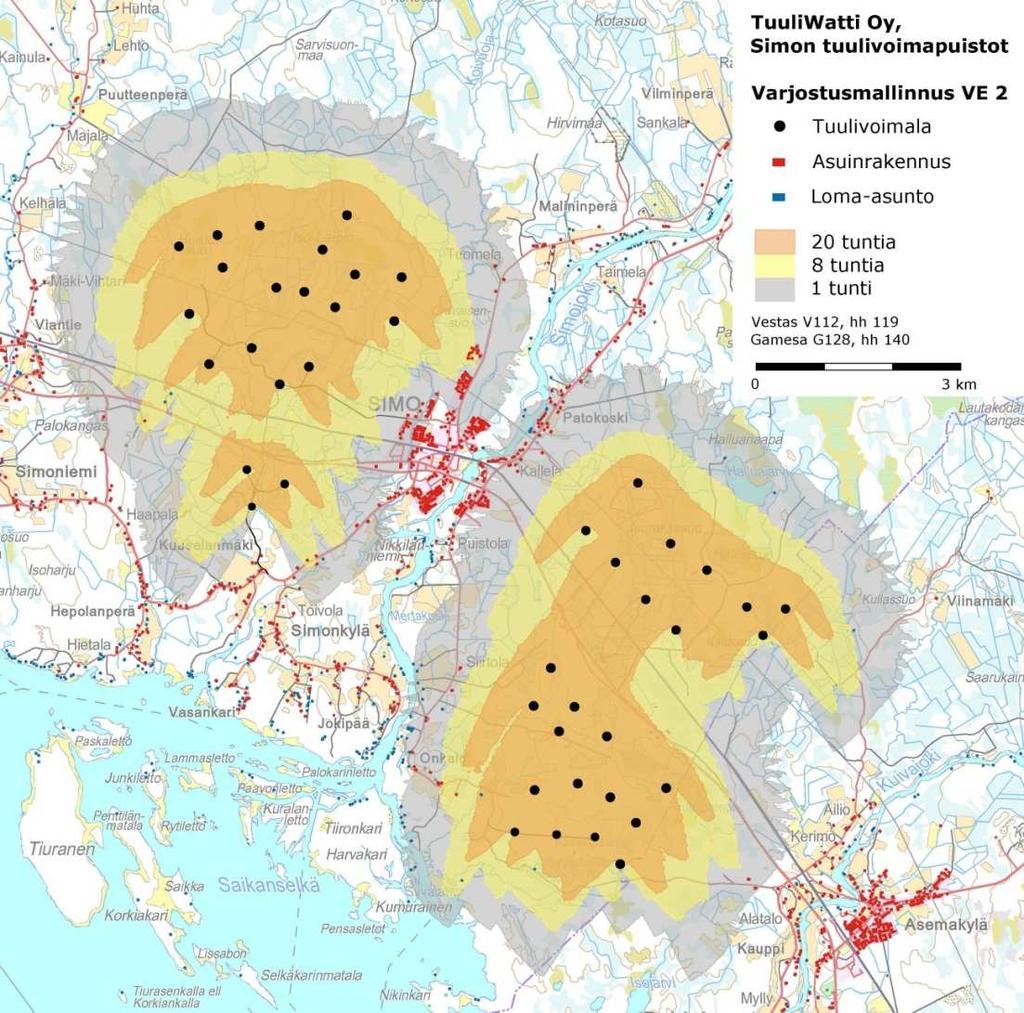 40 (43) alueilla ympäristön tausta- ja muut äänet, kuten tiemelu, nousevat vallitsevimmiksi kuin tuulivoimaloista aiheutuvat äänet.