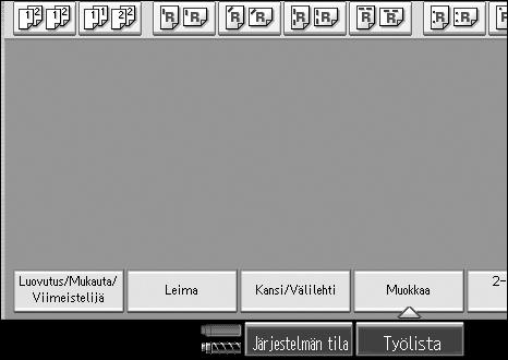 Kopiointitoiminnot A Valitse kasetti välilehteä varten. Välilehden koon ja suunnan on oltava samat kuin kopiopaperilla. B Paina [Kansi/Välilehti]. C Valitse [Kopio] tai [Tyhjä] ja paina [OK].