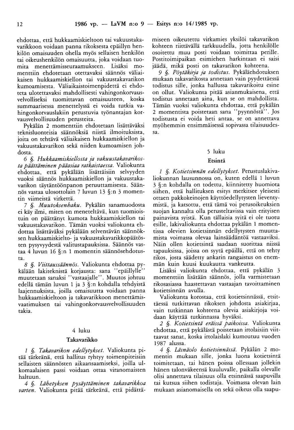 12 1986 vp. - LaVM n:o 9 - Esitys n:o 1411985 vp.