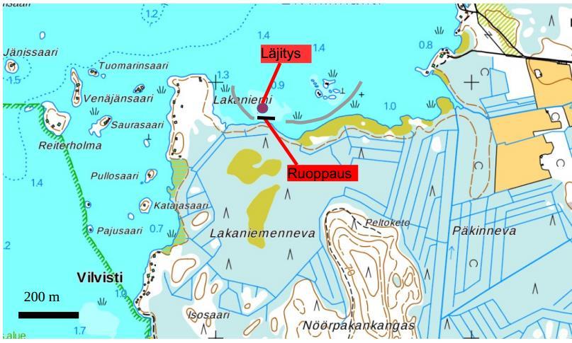 Väyläruoppaus / Elviikinlahti, Evijärvi E Ruopataan niitetyn virtausväylän matalikkokohtaa syvemmäksi. Vesisyvyys nyt 0,3 m ja ruoppauksen jälkeen 1,0 m.