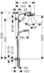 20 Varastovalikoima 2016 Croma 160 1jet Showerpipe Yläsuihku Croma 160 1 jet Ø 160 mm, kulma säädettävissä virtaama: Rain (3 bar): 17 l/min pystyputken pituus 900 mm, lyhennettävissä, varaosana