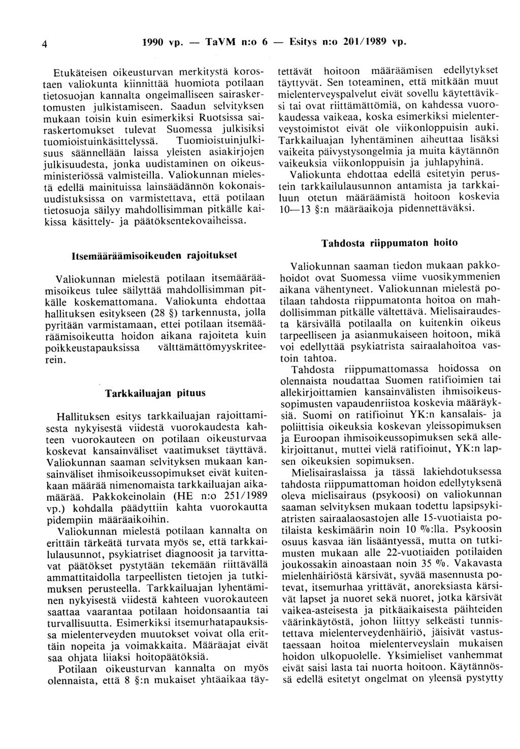 4 1990 vp. - TaVM n:o 6 - Esitys n:o 201/1989 vp.