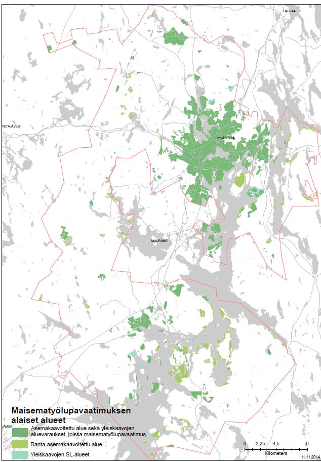 Maisematyöluvan alaiset alueet Jyväskylän kaupungissa Asemakaava-alueet Ranta-asemakaava-alueet (esim.