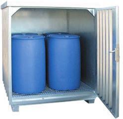 Isommalla valuma-altaalla varustetut mallit mahdollistavat suurempien säiliöiden varastoinnin (1000 L IBC). Rakenne erikoisprofiloitua sinkittyä terästä Allas 3 mm kuumasinkittyä terästä.