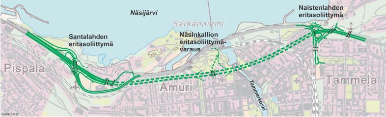 Tampereen Rantatunneli (vt 12) Tampereen keskustan,