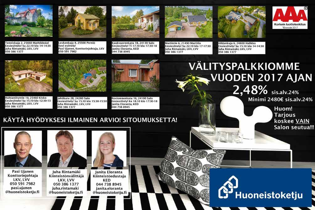 www.salonseudunasunnot.net 31 Täyden palvelun energiatalo SUUNNITTELETKO REMONTTIA? Energiatalo Järven kokenut kirvesmies Sauli Saarinen remontoi vanhaa ja rakentaa uutta ammattitaidolla. Laatutakuu!
