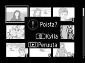 Kuvien suojaaminen poistolta Kuvat voidaan suojata vahingossa tapahtuvalta poistamiselta täyskuvatoiston, zoomauksen ja pienoiskuvien toistossa painamalla -painiketta.