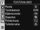 Valikko-opas Toistovalinnat: toistovalikko Toistovalikko sisältää seuraavat vaihtoehdot (näkyvät vaihtoehdot voivat olla erilaiset, jos Oma valikko on valittu asetusvalikon