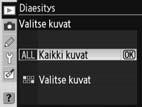 Jos kamerassa on muistikortti ja tämä vaihtoehto valitaan ennen kuvien ottamista, toiston aikana näkyy viesti siitä, että kansi- (oletusasetus) ossa ei ole kuvia.
