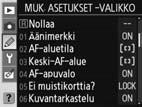 Mukautetut asetukset Mukautetuilla asetuksilla kameran asetukset mukautetaan vastaamaan henkilökohtaisia mieltymyksiä.