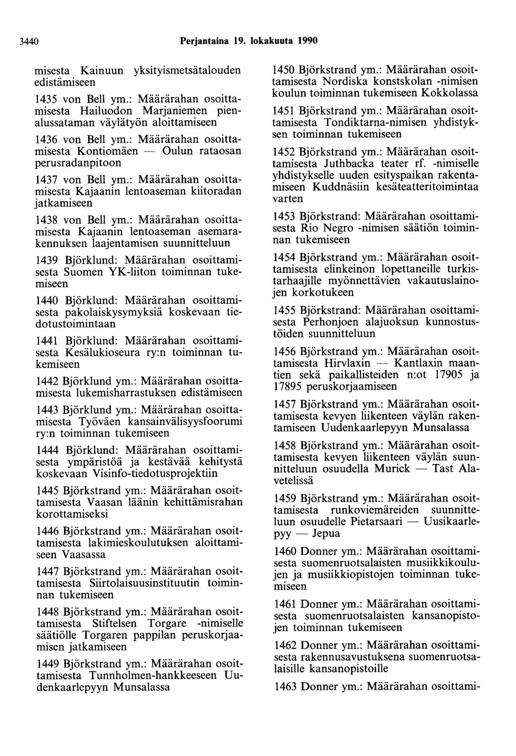 3440 Perjantaina 19. lokakuuta 1990 misesta Kainuun yksityismetsätalouden edistämiseen 1435 von Ben ym.