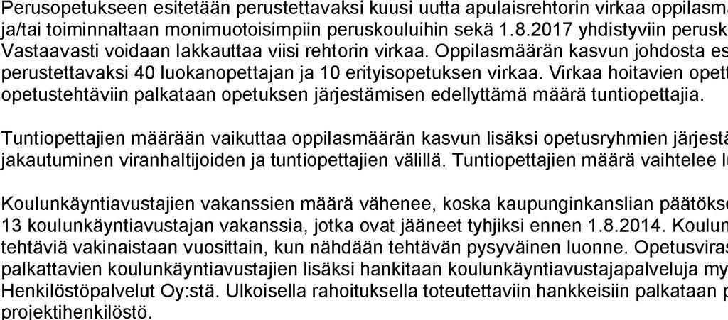 2.1.4 Henkilöstösuunnitelma 2015 2016 2017 Muutos 2018 2019 2016-2017 TB TB TAE kpl % TSE TSE VIRAT JA TOIMET 3 128 3 158 3 199