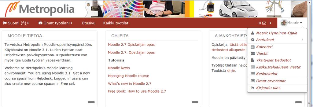 2 Navigaatiolohko Navigaatio-lohko työtilassa on toinen navigoinnin väline Moodlessa. Napsauttamalla sanaa etusivu, pääsee Moodlen etusivulle.