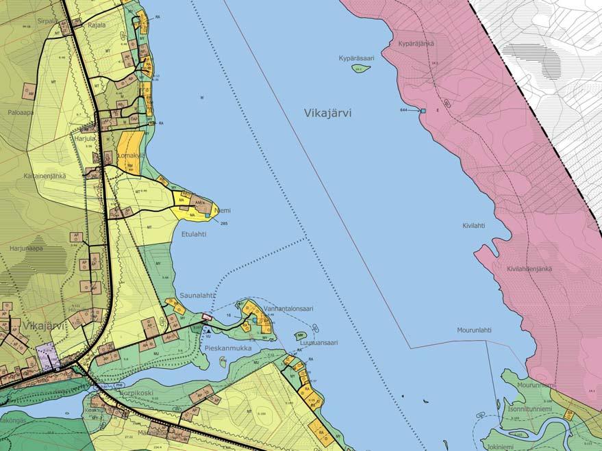 VOIMASSA OLEVA YLEISKAAVA Yläpuolella olevassa kartassa on esitetty suunnittelualueiden voimassa oleva yleiskaavatilanne. Vikajärven yleiskaavan on kunnanvaltuusto hyväksynyt 16.4.2007.