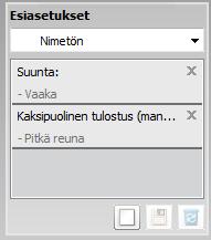 Perustulostaminen 1 Muuta asetukset haluamiksesi kussakin välilehdessä. 2 Kirjoita kohteelle nimi Esiasetukset-ruutuun.