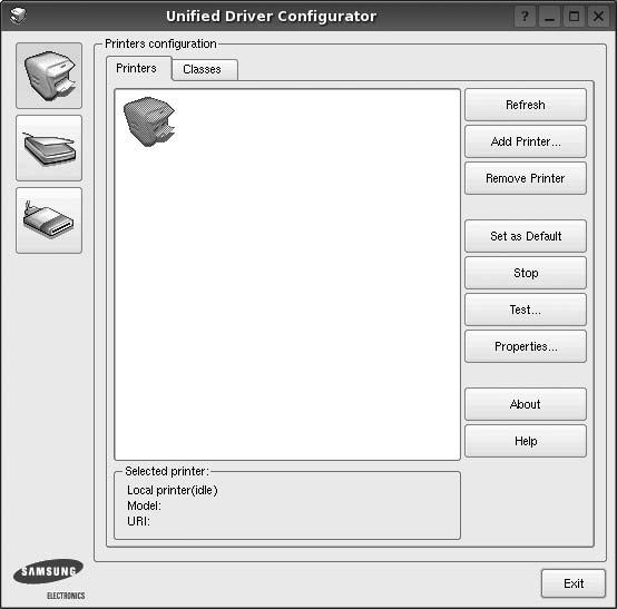 Unified Driver Configuratorin käyttö Unified Linux Driver Configurator -työkalu on tarkoitettu ensisijaisesti tulostin- tai MFP-laitteiden määrittämiseen.