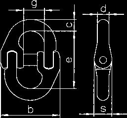Käytetään liittimenä: nostolenkki - ketju, ketju - ketju, koukku - ketju Koodi Kapasiteetti e c s d b g kg mm mm mm mm mm mm kg CW 5 1.
