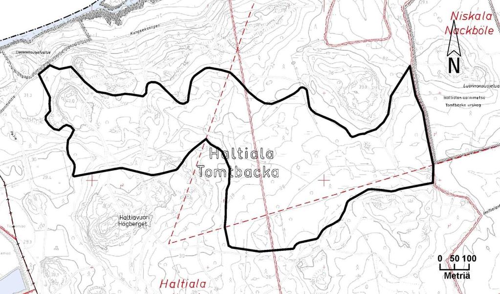 31 Kortti 8) Rauhoitettava alue: Haltialan pohjoinen lehtoalue Pinta-ala: 44,22 ha Kylä Tila ja Rn:o Omistaja Haltiala 404 Tomtbacka 1:2 Helsingin kaupunki Niskala 421 Nackböle 1:3 Helsingin kaupunki