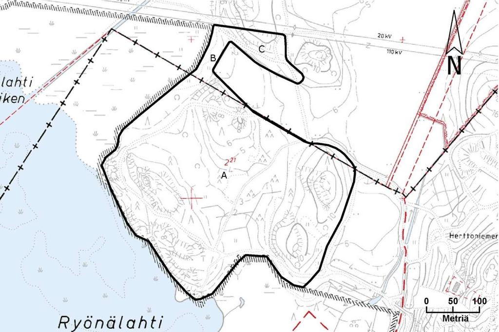 54 VALTION, YKSITYISTEN TAI YHTEISÖJEN MAILLA KOKONAAN TAI OSITTAIN SIJAITSEVAT KOHTEET Kortti 23) Rauhoitettava alue: Mölylän metsä ja Bäcksin rinneniitty Pinta-ala:13,77 ha Kylä Tila ja Rn:o