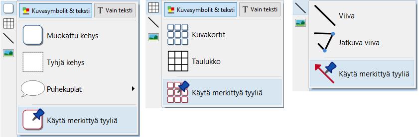 Merkityt tyylit Jos luot toistuvasti kehyksiä, taulukoita tai viivoja käyttäen samaa ulkoasua, voit merkitä tyylin säästääksesi