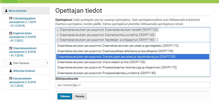 Voit halutessasi lisätä opettajan tietoihin hänen pätevyyttään osoittavia liitteitä opettajan tiedoissa Lisää liitetiedosto -painikkeen kautta, mutta opettaja voi