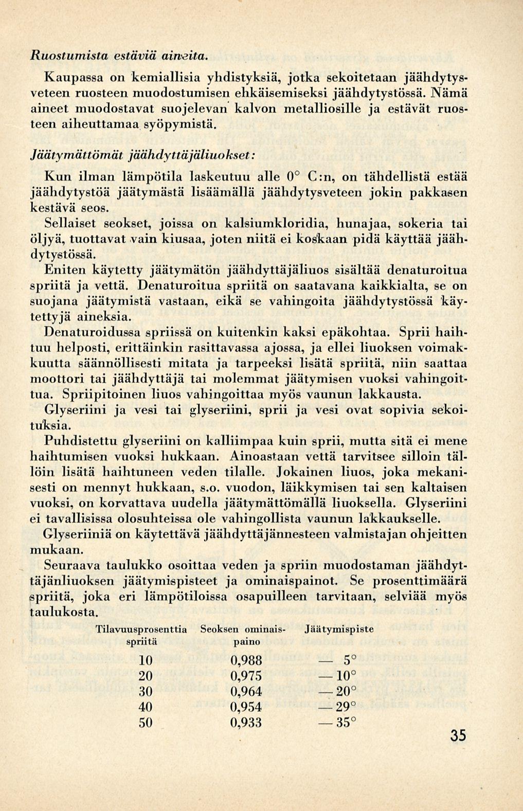 Ruostumista estäviä aineita. Kaupassa on kemiallisia yhdistyksiä, jotka sekoitetaan jäähdytysveteen ruosteen muodostumisen ehkäisemiseksi jäähdytystössä.