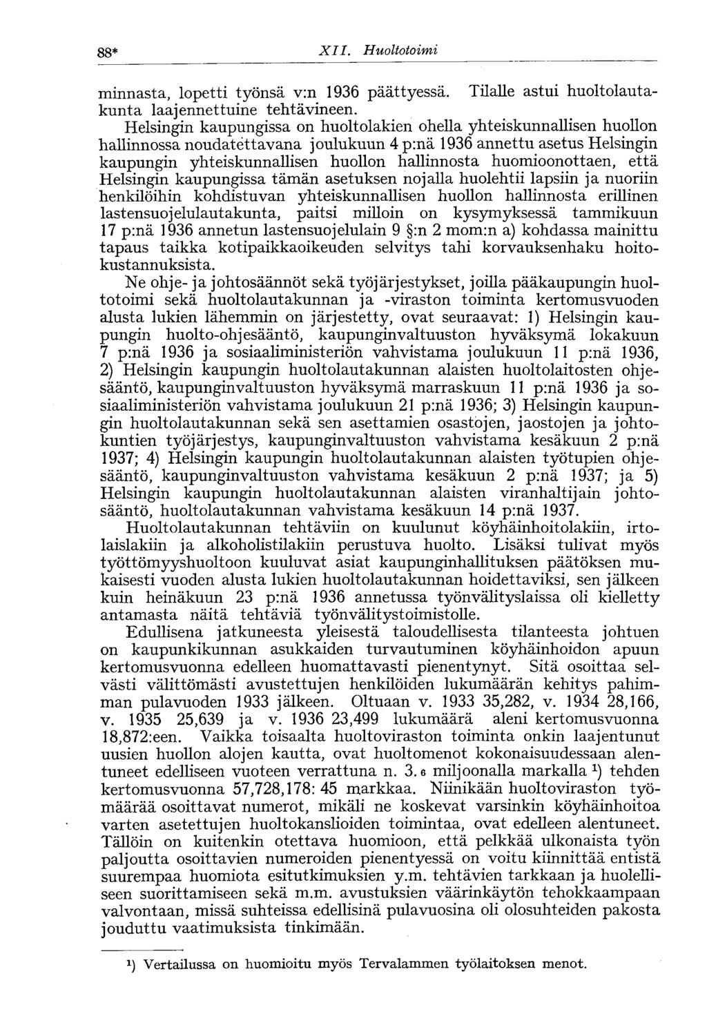 88* XII. Huoltotoimi minnasta, lopetti työnsä v:n 96 päättyessä. Tilalle astui huoltolautakunta laajennettuine tehtävineen.