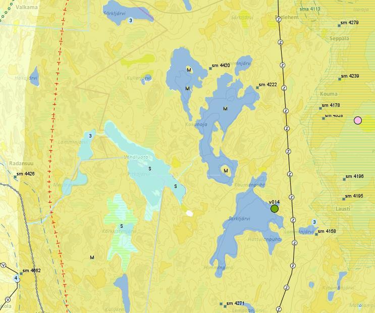 merkinnällä v014 (virkistysalue). Kaarnijärven itäpuolella ja Lukujärven itäpuolella on muinaisjäännösalueet (sm). Pitkäjärvi merkitty suojelualueeksi (s).