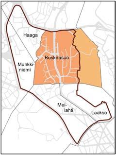 Kuva 27. Keskuspuistoa lukuun ottamatta koko Ruskeasuon kaupunginosa kuuluu suunnittelualueeseen.