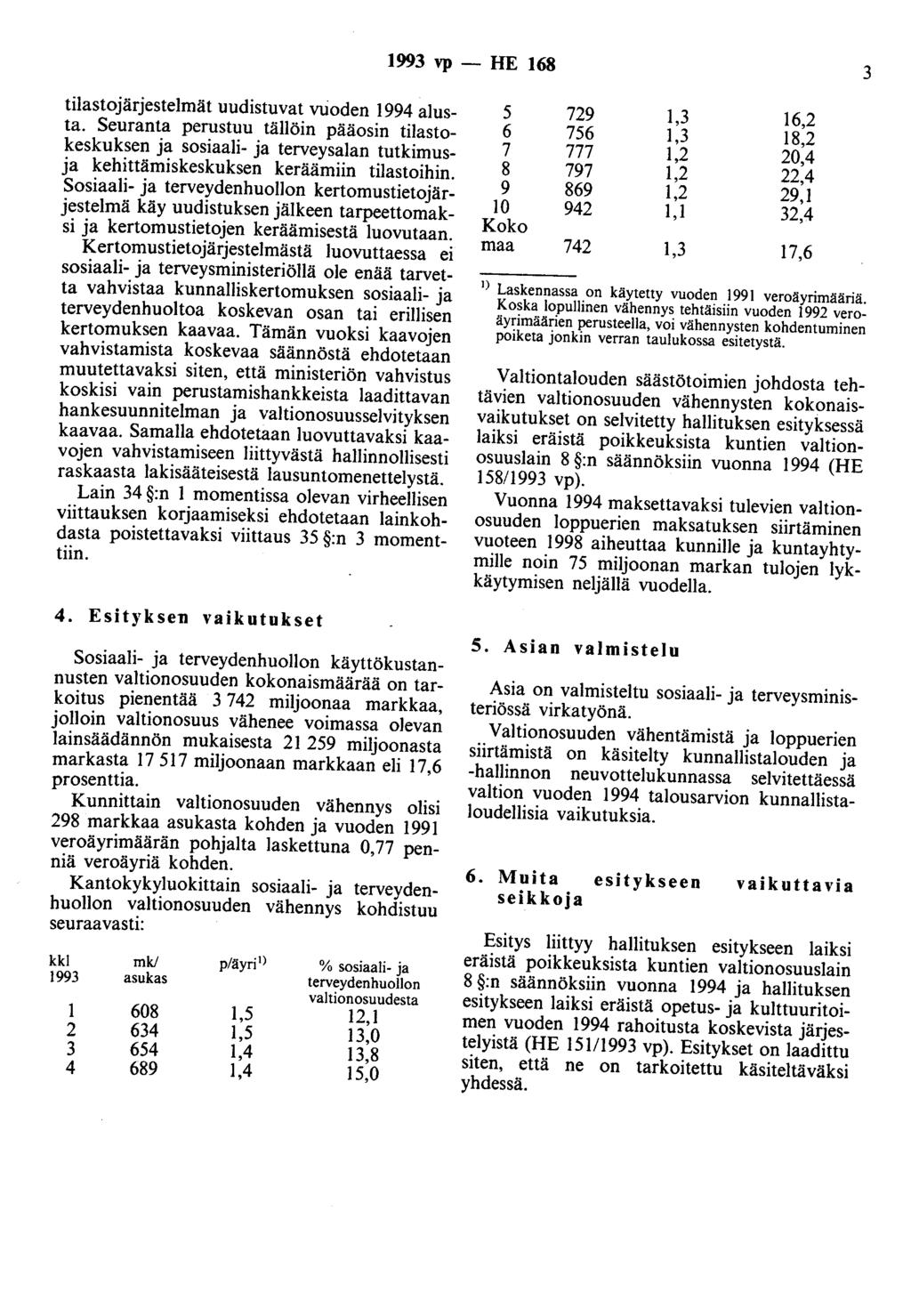 1993 vp - HE 168 3 tilastojärjestelmät uudistuvat vl.ioden 1994 alusta.