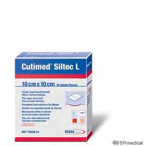Cutimed Siltec Erittäin imukykyinen polyuretaanivaahtosidos, jossa silikoninen haavakontaktipinta ja erittäin ihoystävällinen kiinnitys.