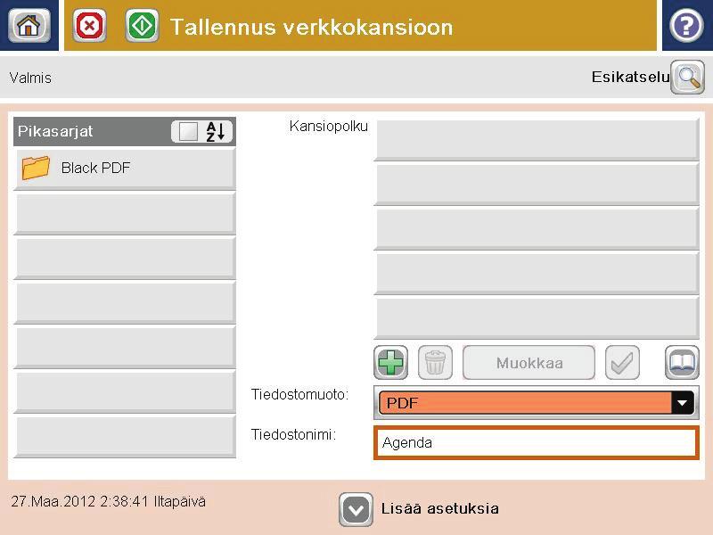 3. Jos haluat käyttää jotakin valmiiksi määritetyistä työasetuksista, valitse jokin Pikasarjat-luettelon vaihtoehdoista. 4.