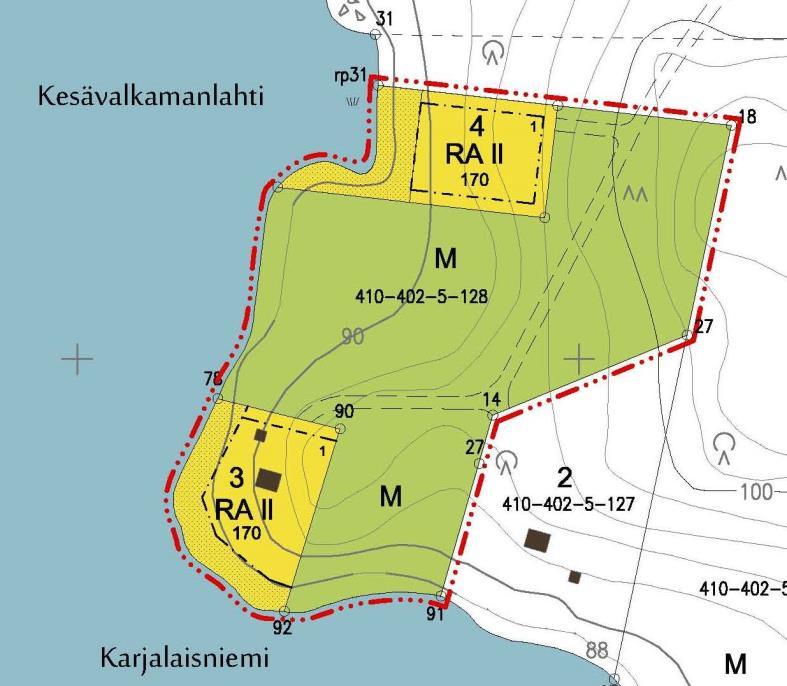 Ranta-asemakaavan muutos koskee korttelin 2 tontteja 1 (410-402-5-96) ja 2 (410-402- 5-97 sekä Karjalaisniemen tilaa 410-402-5-128.
