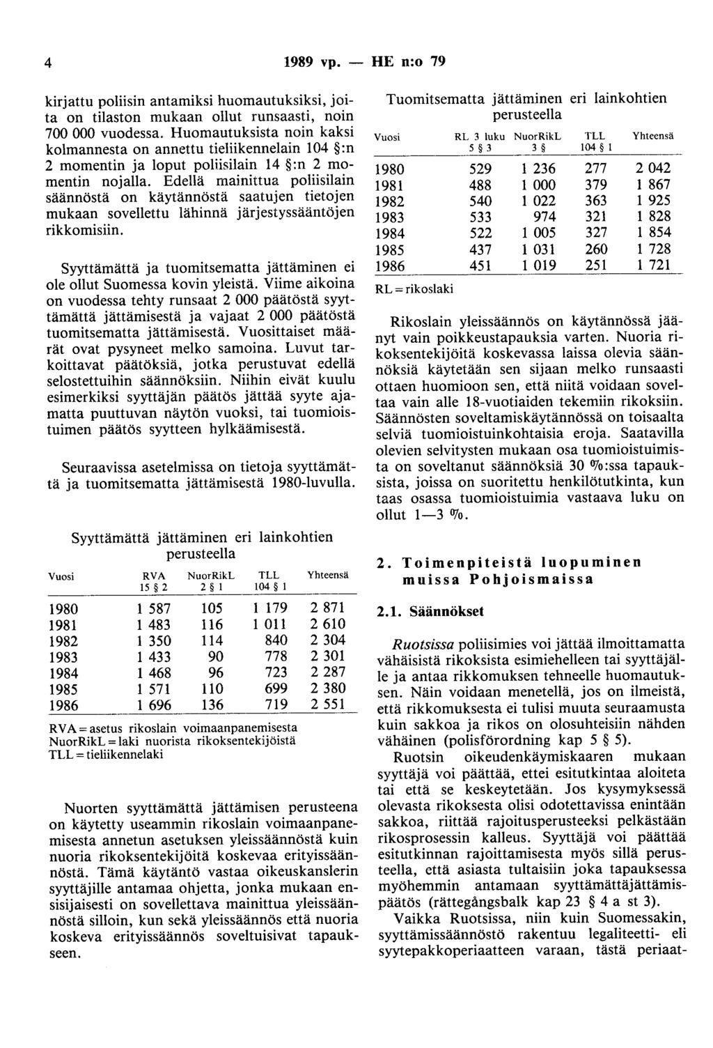 4 1989 vp. - HE n:o 79 kirjattu poliisin antamiksi huomautuksiksi, joita on tilaston mukaan ollut runsaasti, noin 700 000 vuodessa.