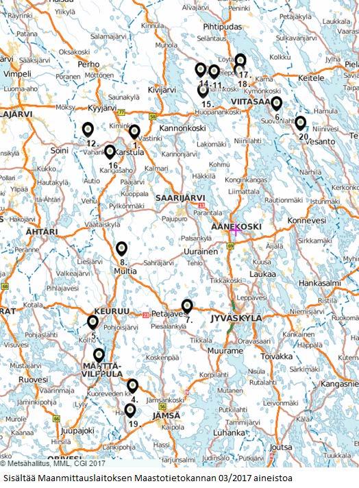 33 KUVA 3. Kohteet kartalla. Kuva: Retkikartta, Metsähallitus. Kartta-aineisto: Maanmittauslaitos. 5.4.