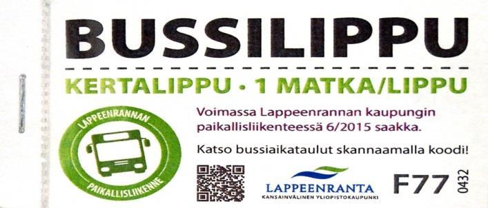 7 Matkahuollon paperinen luottolippu Lappeenrannan kaupungin F-liput 2.