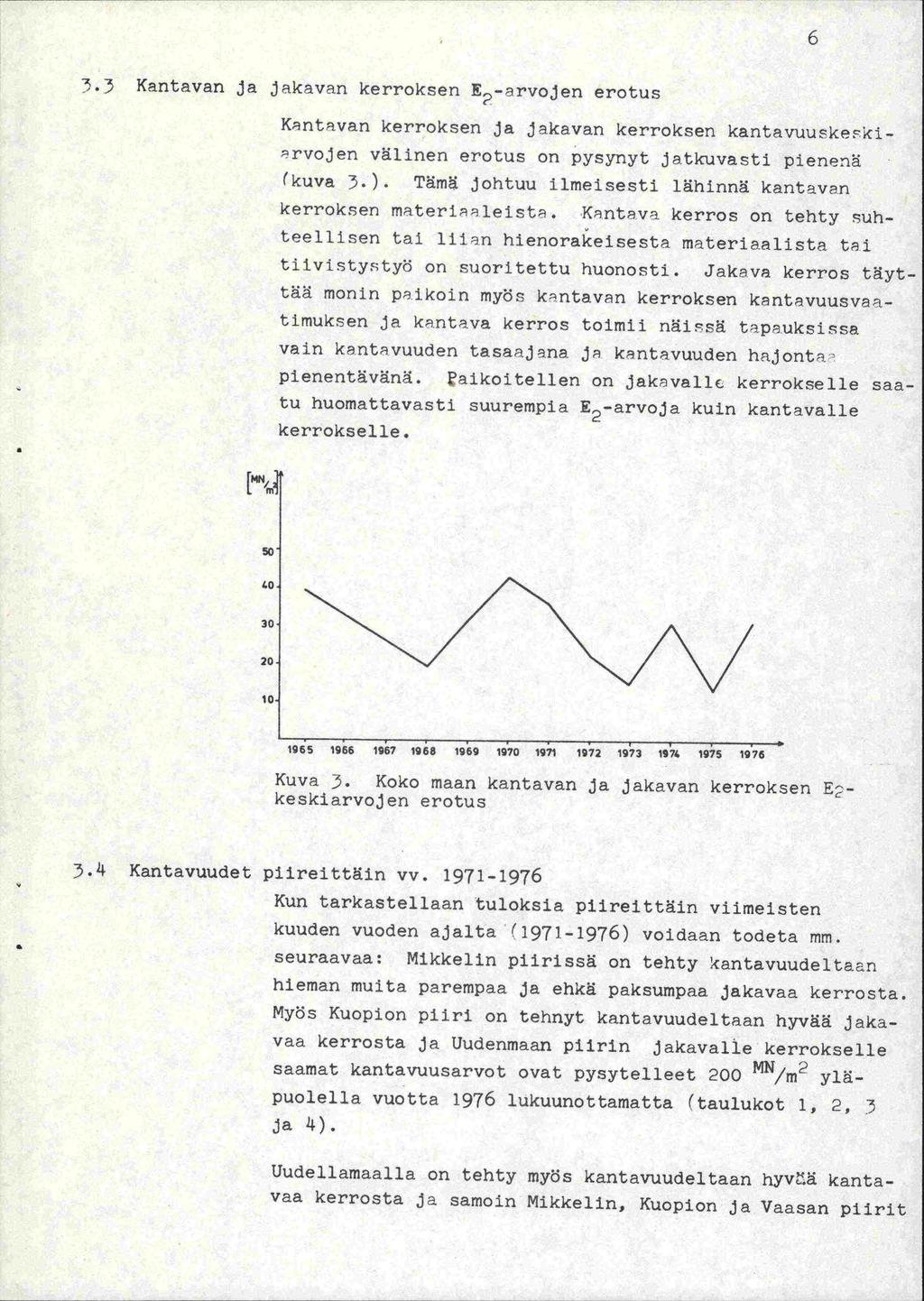 3.3 Kantavan ja jakavan kerroksen E 2 -arvojen erotus Kntavan kerroksen ja jakavan kerroksen kantavuuskefkjarvojen välinen erotus on pysynyt jatkuvasti pienenä (kuva 3.).